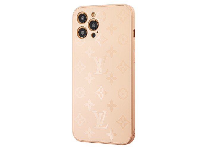 Чехол для iPhone 12 Pro Max glass LV персиковый