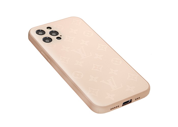 Чехол для iPhone 12 Pro glass LV персиковый