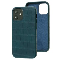 Чехол для iPhone 12 / 12 Pro Leather croco full зеленый