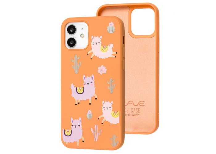 Чехол для iPhone 12 / 12 Pro Wave Fancy funny llamas / peach