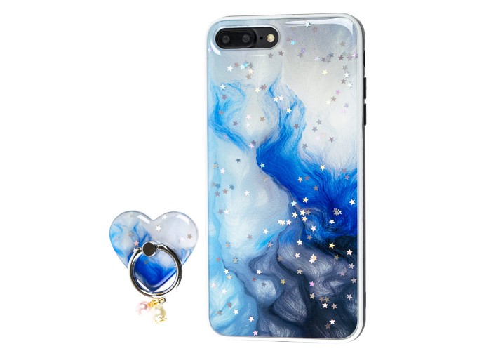 Чехол для iPhone 7 Plus / 8 Plus блестки print + popsocket 