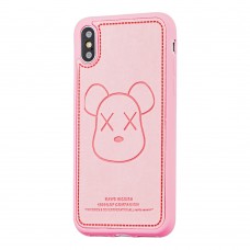 Чехол для iPhone X / Xs Kaws leather розовый