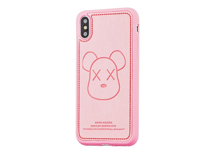 Чехол для iPhone X / Xs Kaws leather розовый