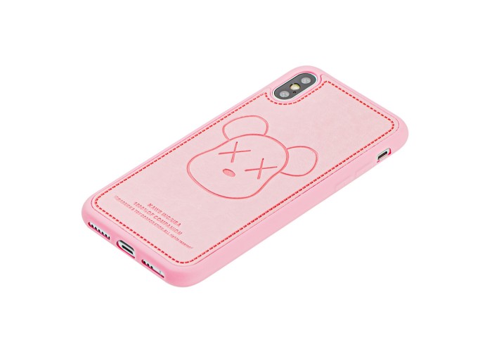 Чехол для iPhone X / Xs Kaws leather розовый