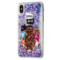 Чехол для iPhone Xs Max блестки вода "super mama with daughter and son"