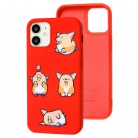 Чехол для iPhone 12 mini Wave Fancy playing corgi / red