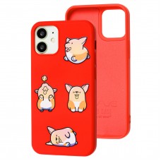 Чехол для iPhone 12 mini Wave Fancy playing corgi / red