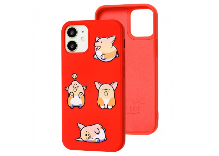 Чехол для iPhone 12 mini Wave Fancy playing corgi / red
