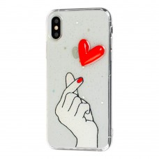Чехол для iPhone X / Xs сердце прозрачный