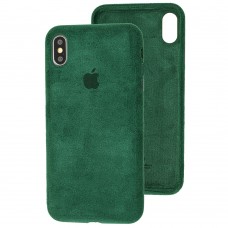 Чехол для iPhone Xs Max Alcantara 360 темно-зеленый