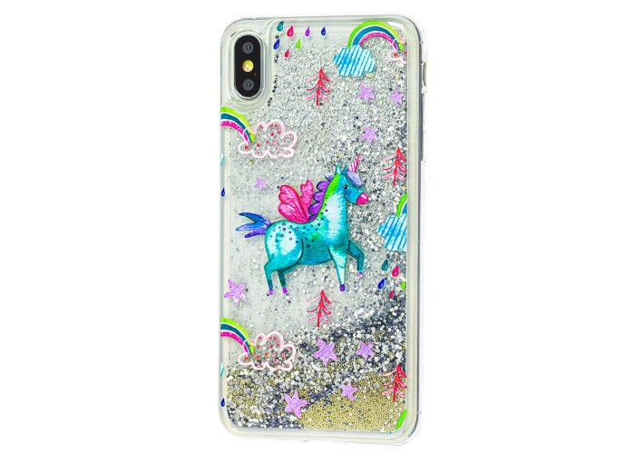 Чехол для iPhone Xs Max блестки вода серебристый 