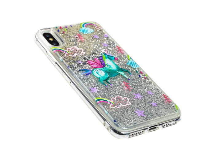 Чехол для iPhone Xs Max блестки вода серебристый 
