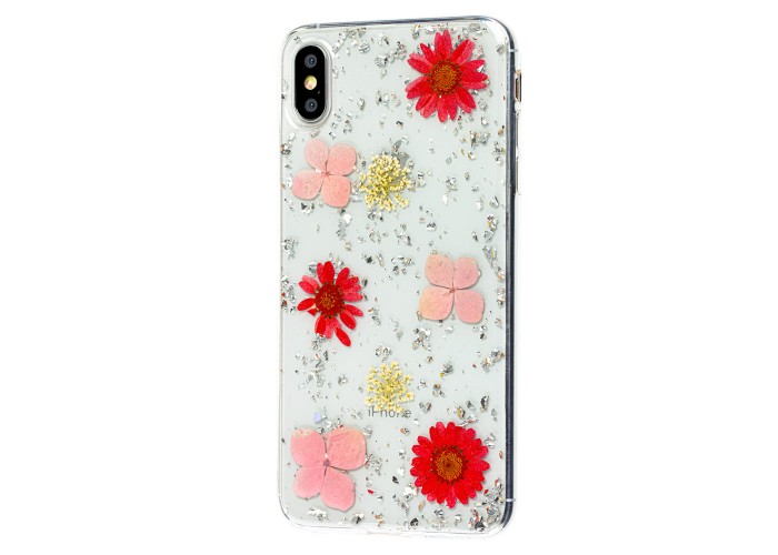 Чехол гербарий для iPhone Xs Max розовый