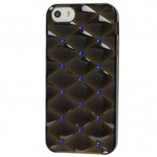 Чехол со стразами для iPhone 5 черный с синими камнями