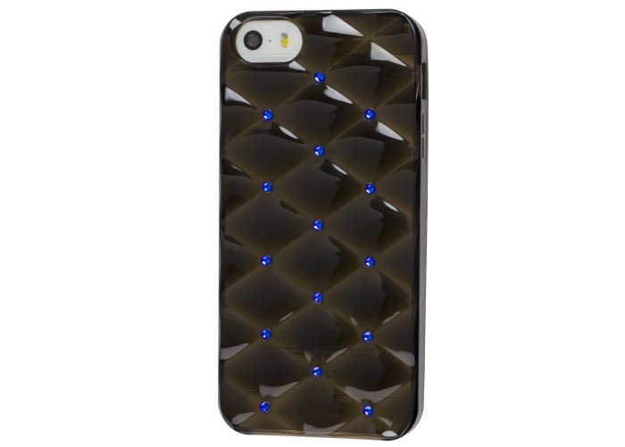 Чехол со стразами для iPhone 5 черный с синими камнями