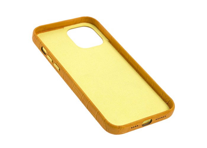 Чехол для iPhone 12 Pro Max Leather croco full желтый