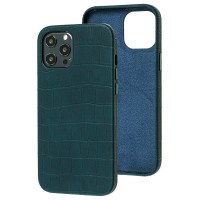Чехол для iPhone 12 Pro Max Leather croco full зеленый