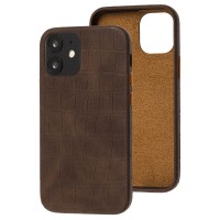 Чехол для iPhone 12 / 12 Pro Leather croco full коричневый