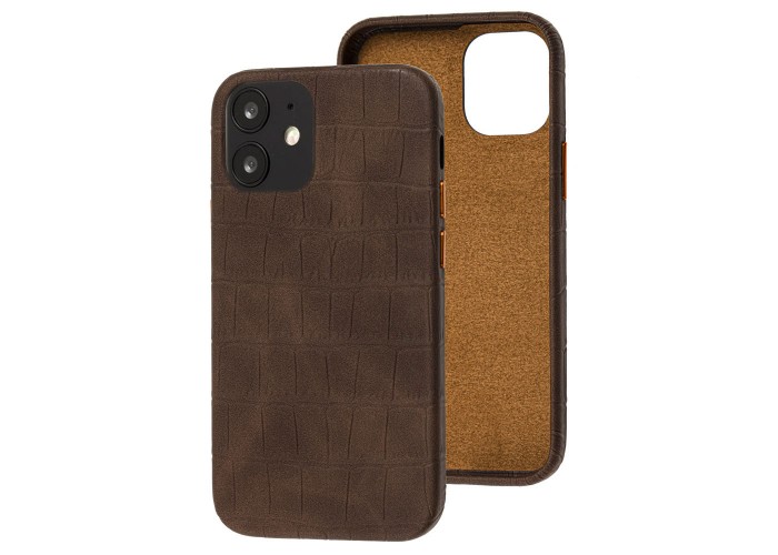 Чехол для iPhone 12 / 12 Pro Leather croco full коричневый