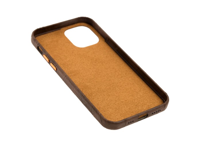 Чехол для iPhone 12 / 12 Pro Leather croco full коричневый