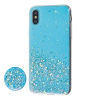Чехол для iPhone X / Xs блестки + popsocket "голубой"