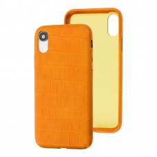 Чехол для iPhone Xr Leather croco full желтый