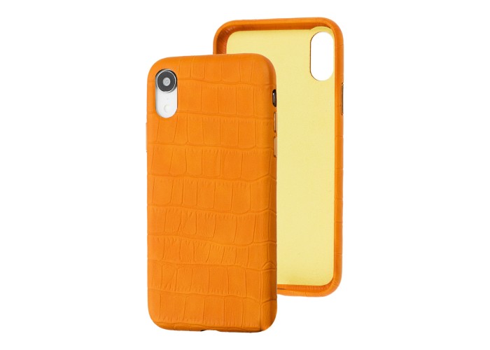 Чехол для iPhone Xr Leather croco full желтый