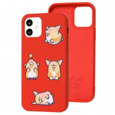 Чехол для iPhone 12 / 12 Pro Wave Fancy playing corgi / red