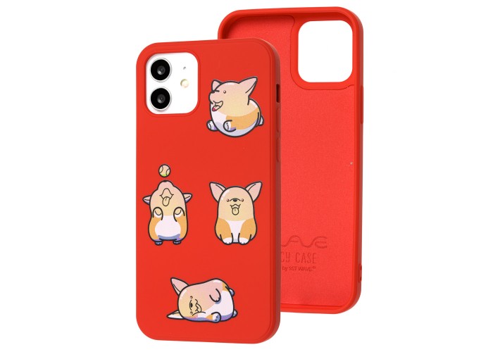 Чехол для iPhone 12 / 12 Pro Wave Fancy playing corgi / red