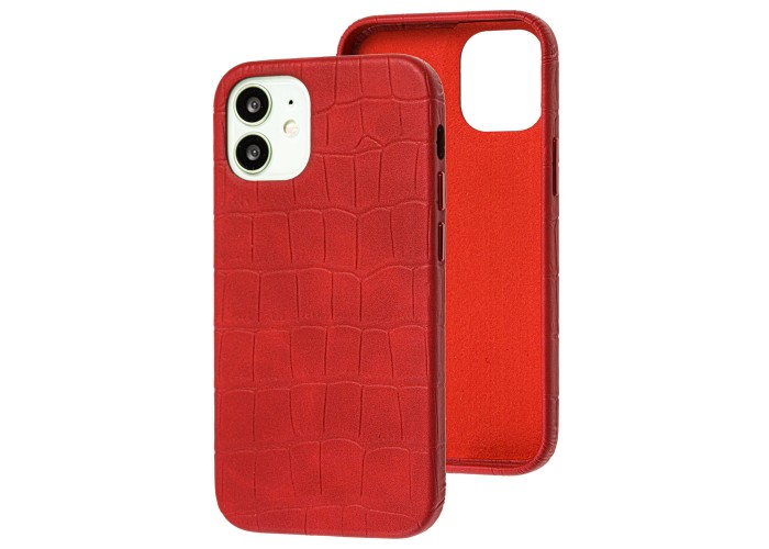 Чехол для iPhone 12 mini Leather croco full красный