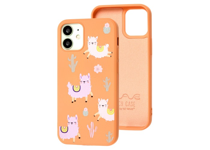 Чехол для iPhone 12 mini Wave Fancy funny llamas / peach