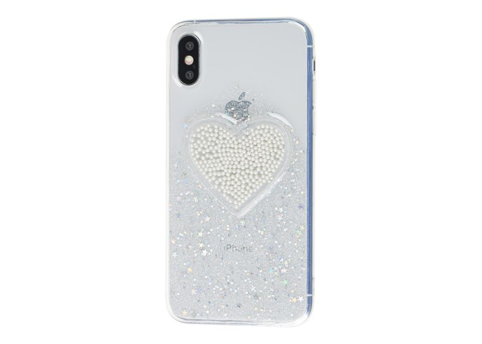 Чехол Diamond для iPhone X / Xs Hearts серебристый