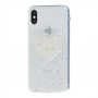 Чехол Diamond для iPhone X / Xs Hearts серебристый
