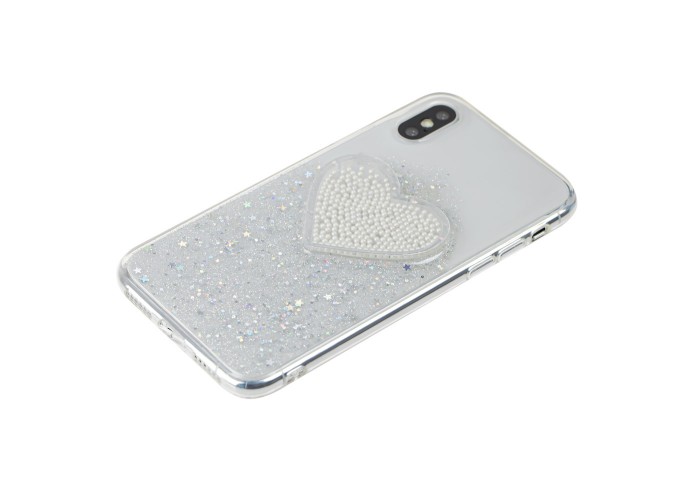 Чехол Diamond для iPhone X / Xs Hearts серебристый