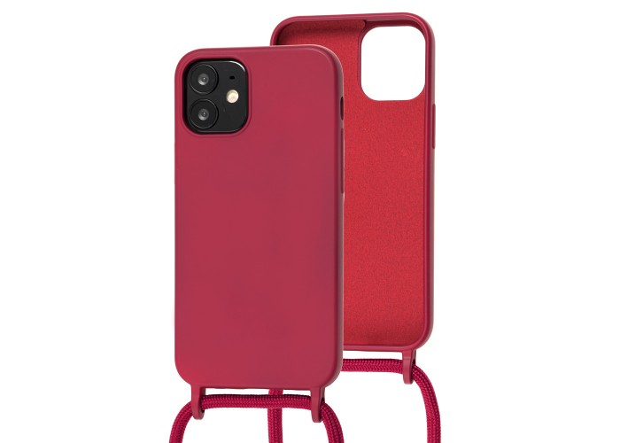 Чехол для iPhone 12 mini Wave Lanyard without logo rose red