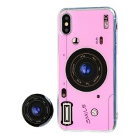 Чехол для iPhone X Photo Popsocket розовый