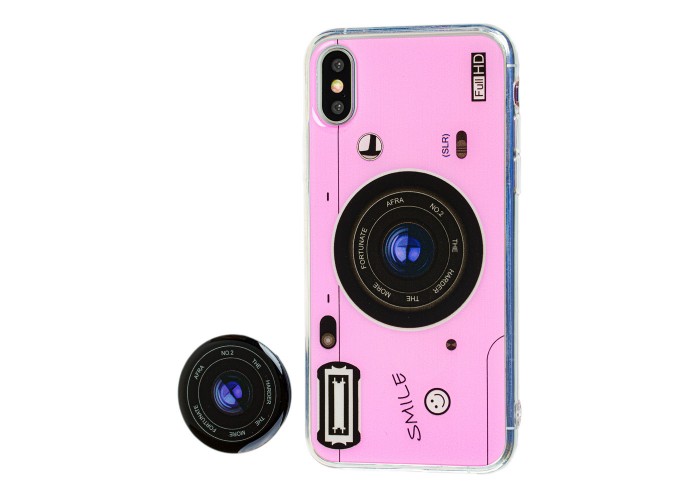 Чехол для iPhone X Photo Popsocket розовый