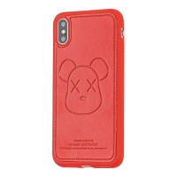 Чехол для iPhone X / Xs Kaws leather красный