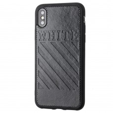 Чехол для iPhone X / Xs off-white leather черный