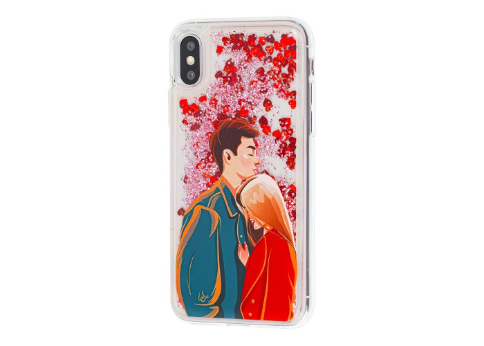 Чехол для iPhone X блестки вода 