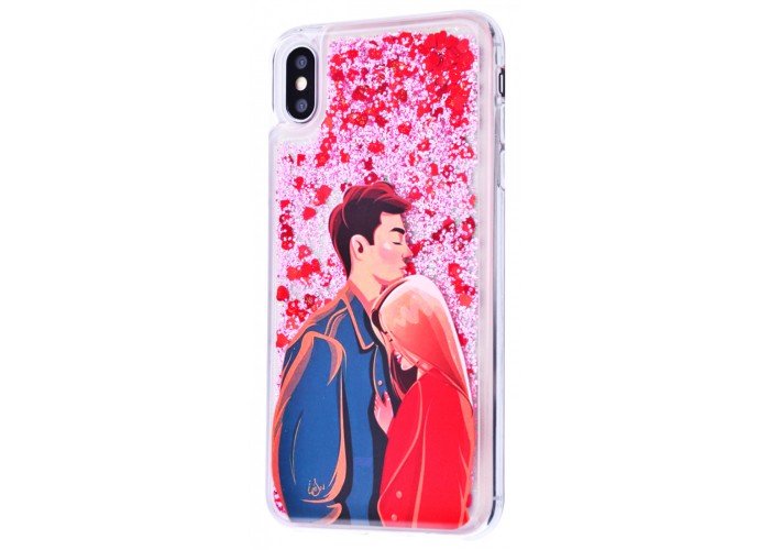 Чехол для iPhone X блестки вода 