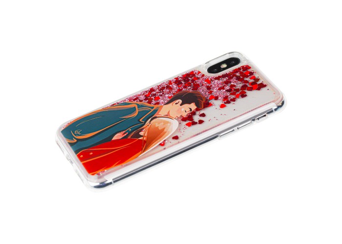 Чехол для iPhone X блестки вода 