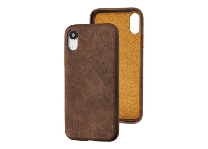 Чехол для iPhone Xr Leather croco full коричневый