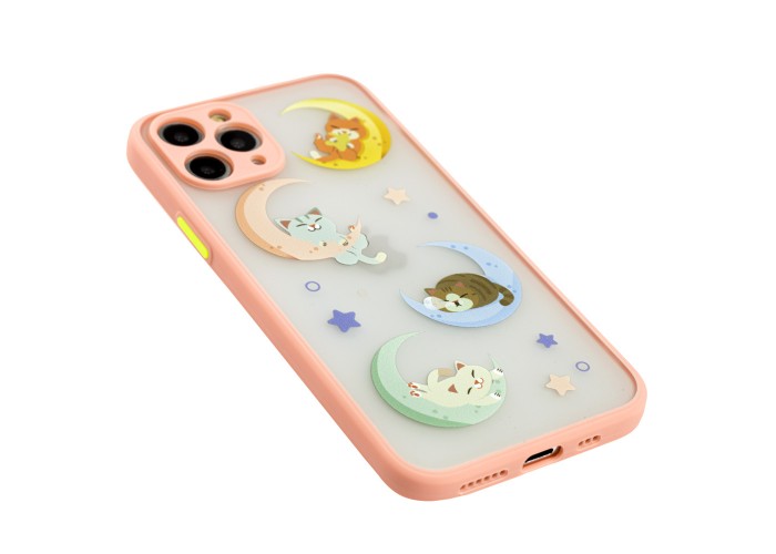 Чехол для iPhone 11 Pro Wave Cartoon cats on the moon / peach