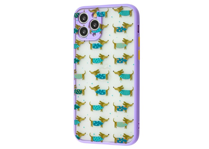 Чехол для iPhone 11 Pro Wave Cartoon dachshund / light purple