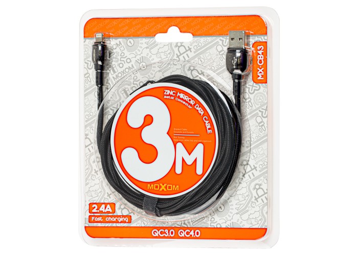 Кабель USB Moxom lightning MX-CB43 Zinc Alloy 2.4A 3m черный