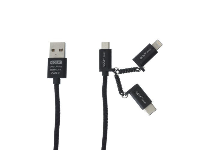 Кабель USB Golf GC-51 3 in 1 (micro USB, Type C, Lightning) 2.4A (1m) черный									