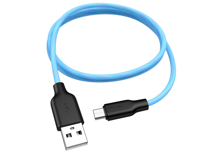 Кабель USB Hoco X21 Plus fluorescent microUSB 2.4A 1m синий