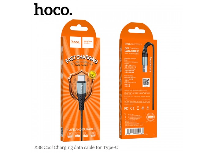 Кабель USB Hoco X38 Cool Type-C 3A 1m черный