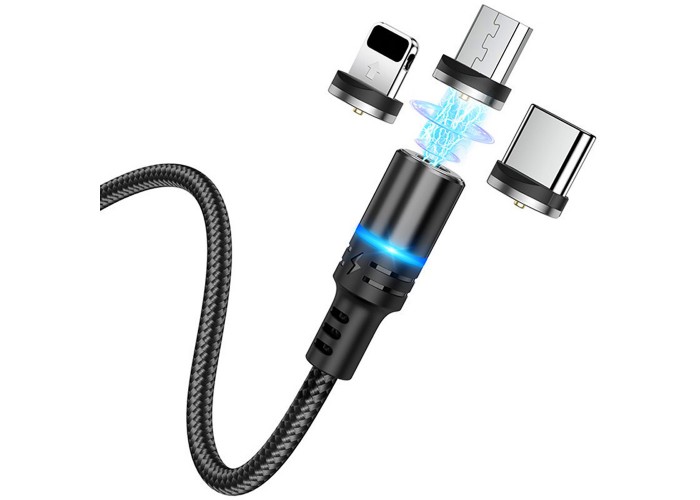 Кабель USB Hoco DU42 Magnetic 3in1 Type-C, microUSB, lightning 1m черный